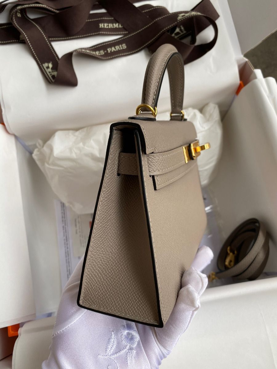 Hermes Kelly Mini II Sellier Handmade Bag In Gris Asphalt Epsom Calfskin - Image 4
