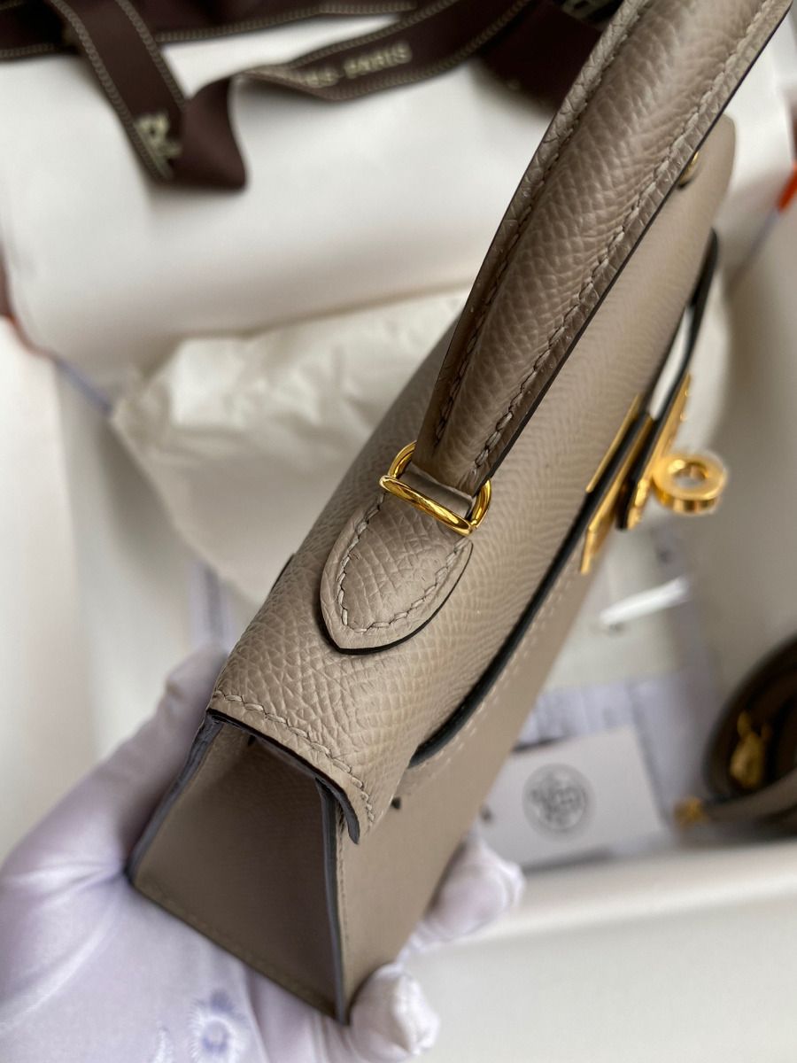 Hermes Kelly Mini II Sellier Handmade Bag In Gris Asphalt Epsom Calfskin - Image 8
