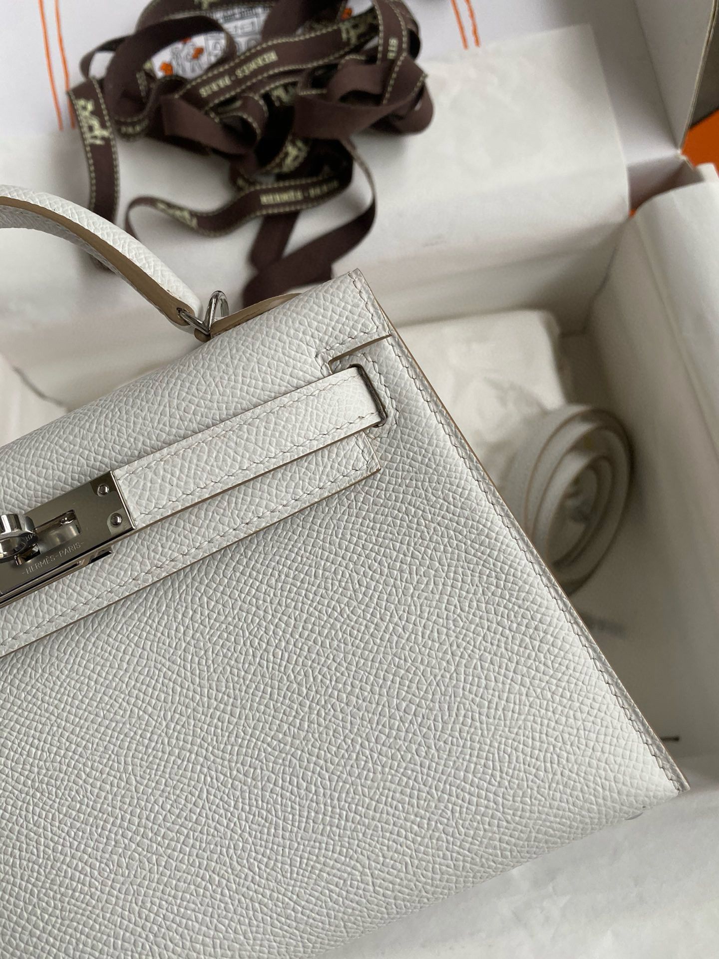 Hermes Kelly Mini II Sellier Handmade Bag In Gris Pale Epsom Calfskin - Image 5