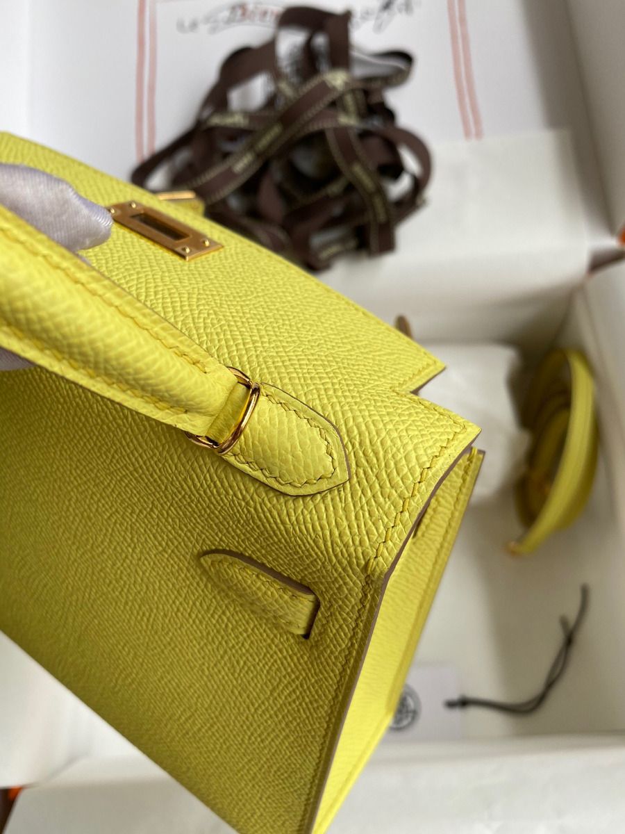 Hermes Kelly Mini II Sellier Handmade Bag In Lime Epsom Calfskin - Image 8