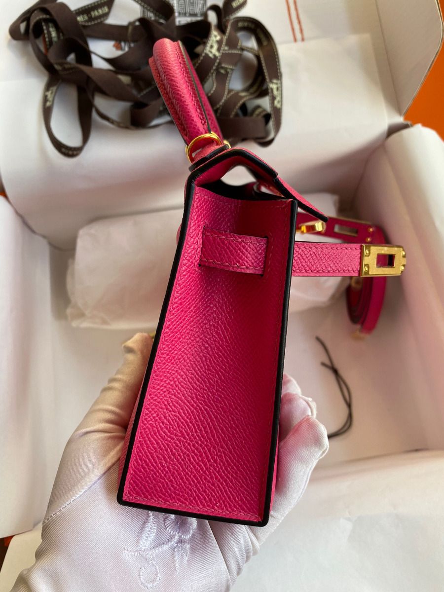 Hermes Kelly Mini II Sellier Handmade Bag In Rose Red Epsom Calfskin - Image 7