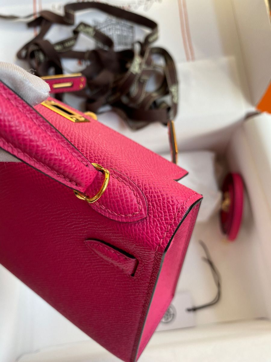 Hermes Kelly Mini II Sellier Handmade Bag In Rose Red Epsom Calfskin - Image 8