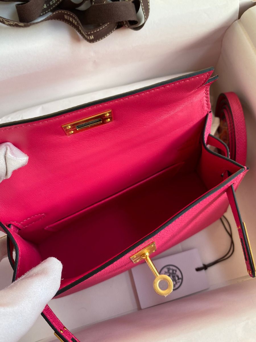 Hermes Kelly Mini II Sellier Handmade Bag In Rose Red Epsom Calfskin - Image 10