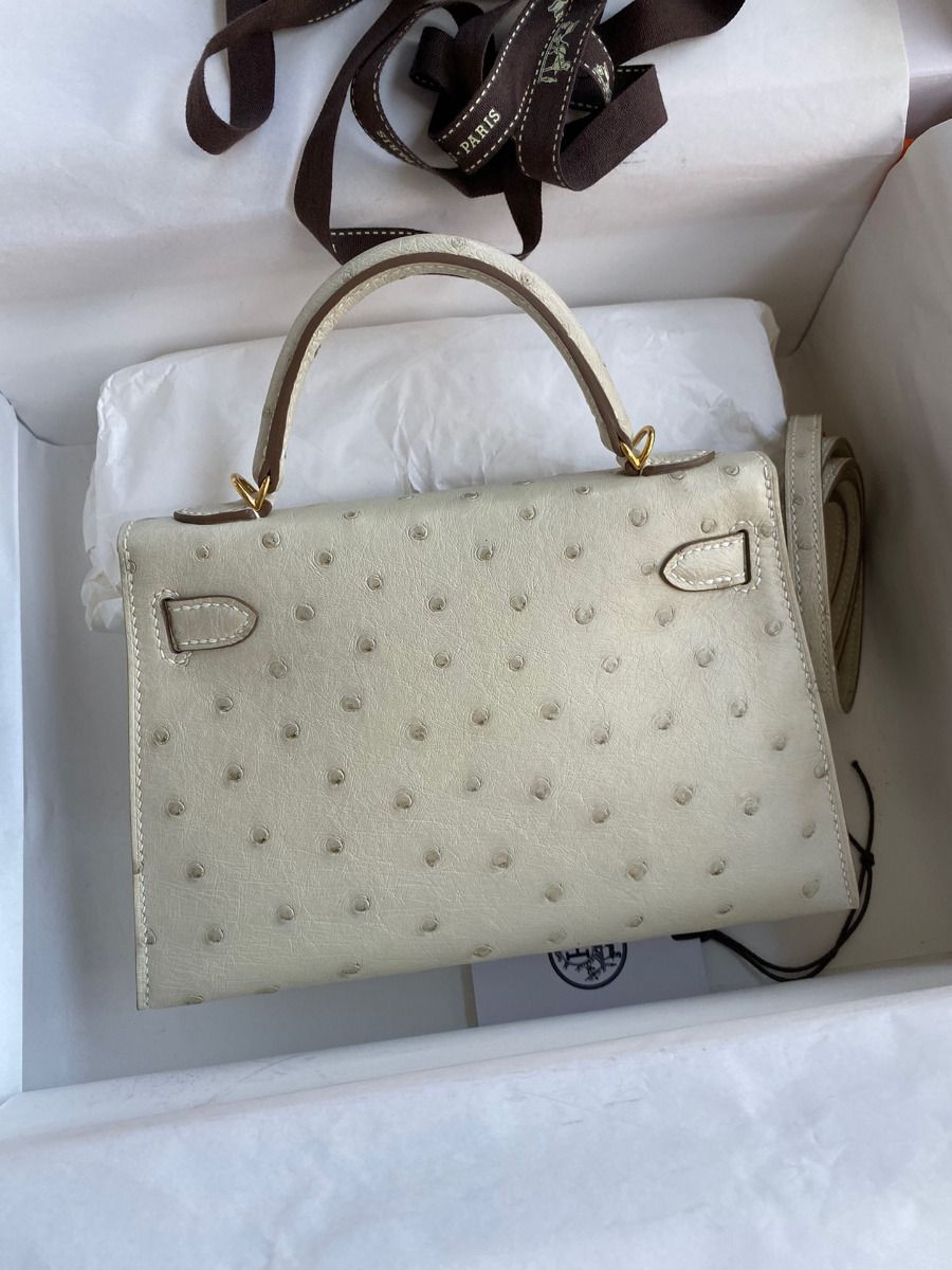 Hermes Kelly Mini II Sellier Handmade Bag In Beton Ostrich Leather - Image 3