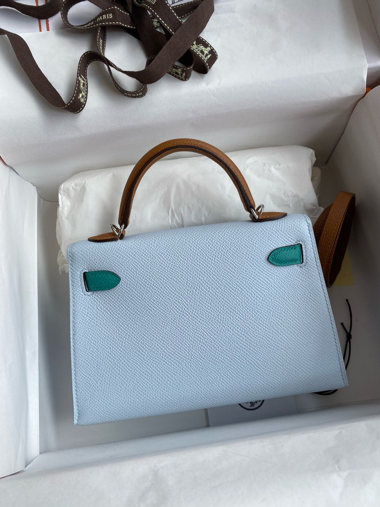 Hermes HSS Kelly Mini II Sellier Tri-color Bag in Blue/Green/Sesame Epsom Calfskin - Image 3