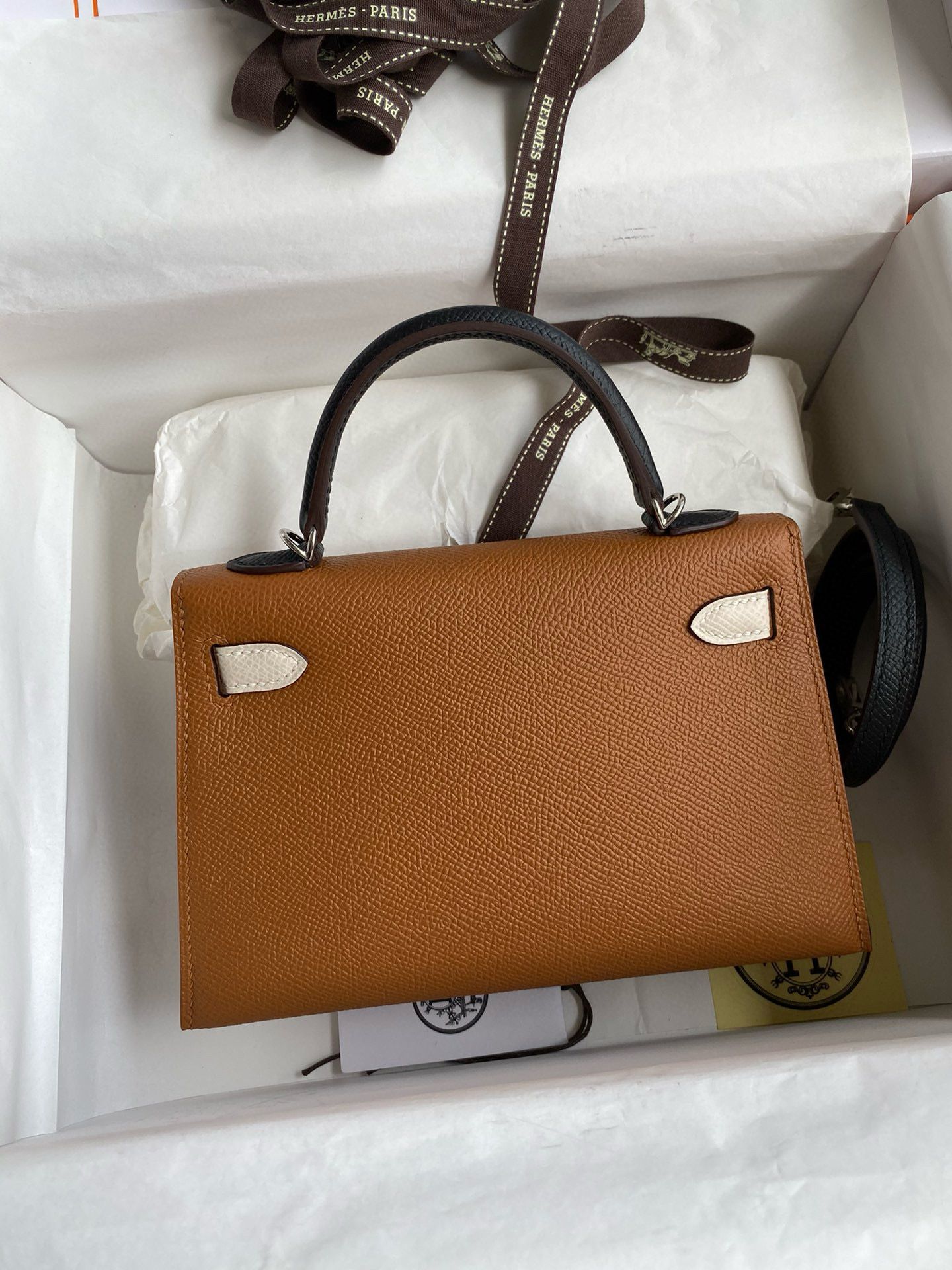 Hermes HSS Kelly Mini II Sellier Tri-color Bag in Gold/Craie/Black Epsom Calfskin - Image 3