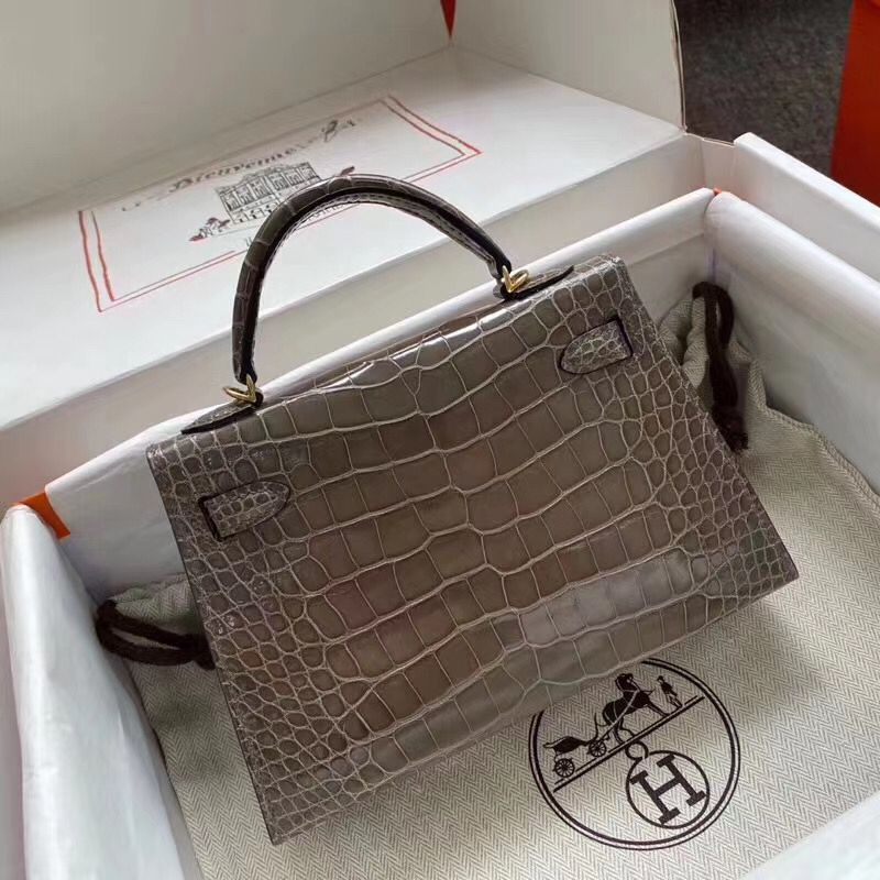 Hermes Kelly Mini II Handmade Bag In Taupe Alligator Crocodile - Image 5