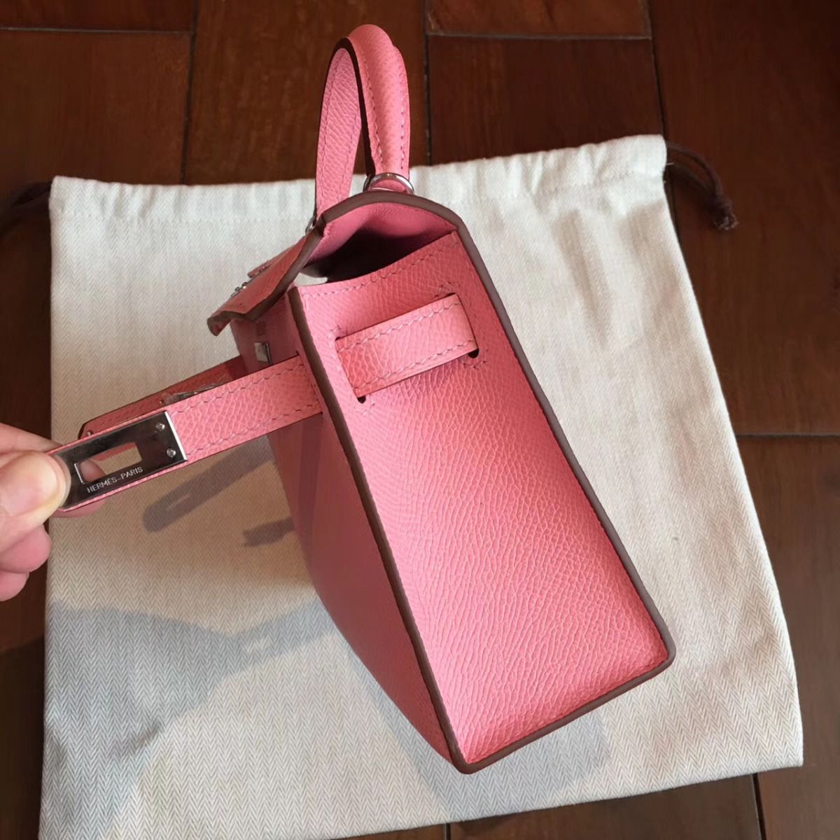 Hermes Kelly Mini II Handmade Bag In Rose Confetti Epsom Leather - Image 9