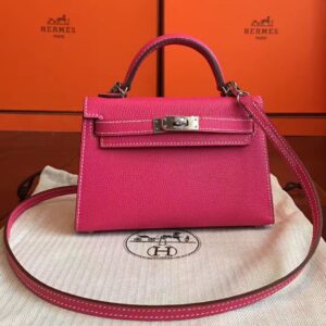 Hermes Kelly Mini II Handmade Bag In Rose Tyrien Epsom Leather