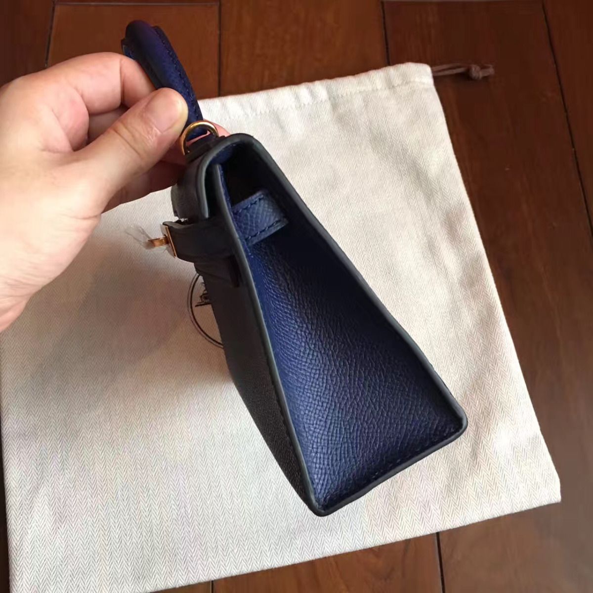 Hermes Kelly Mini II Handmade Bag In Sapphire Epsom Leather - Image 7