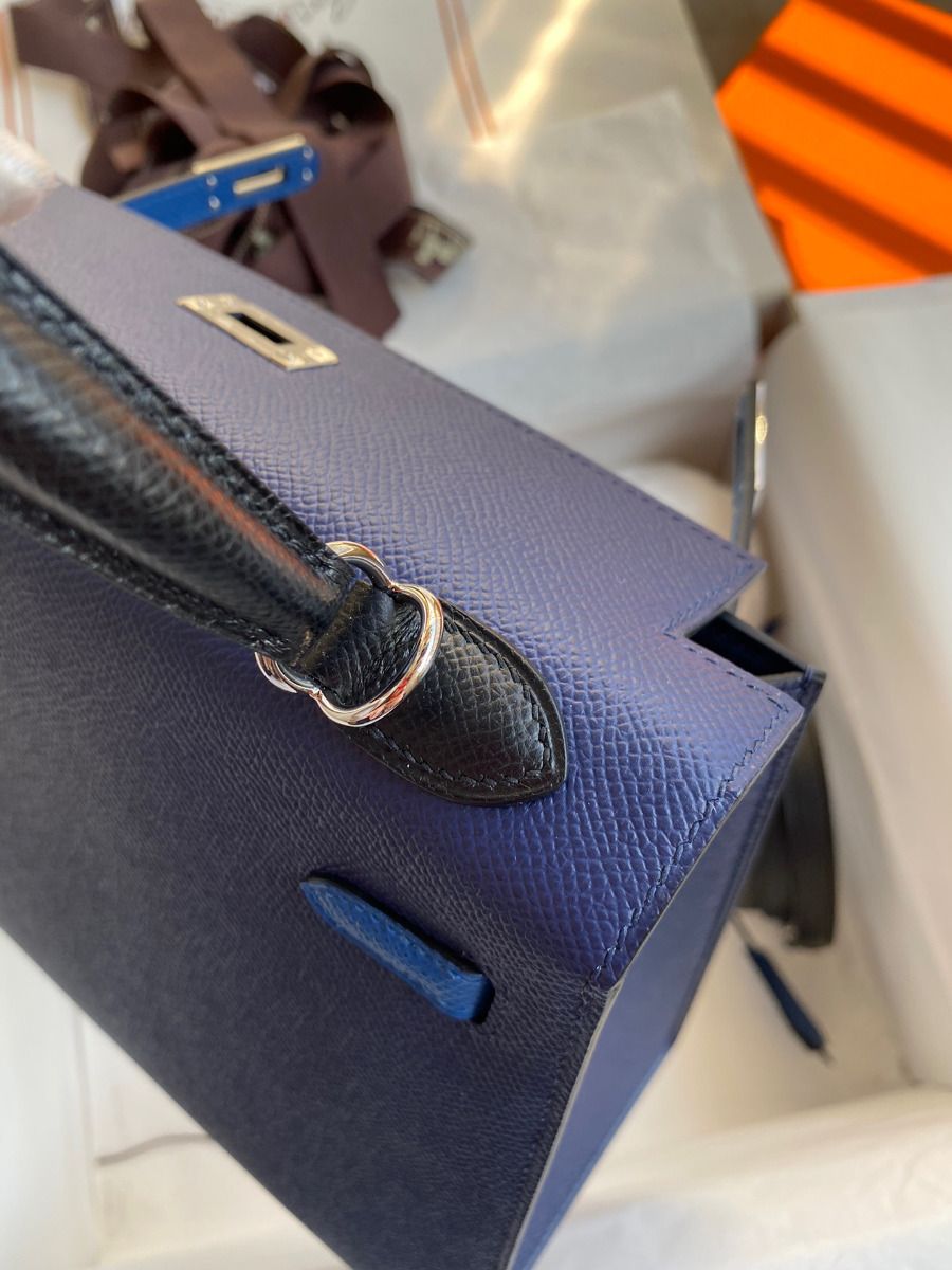 Hermes Kelly Sellier 25 Bicolor Bag in Blue Saphir and Blue France Epsom Calfskin - Image 6