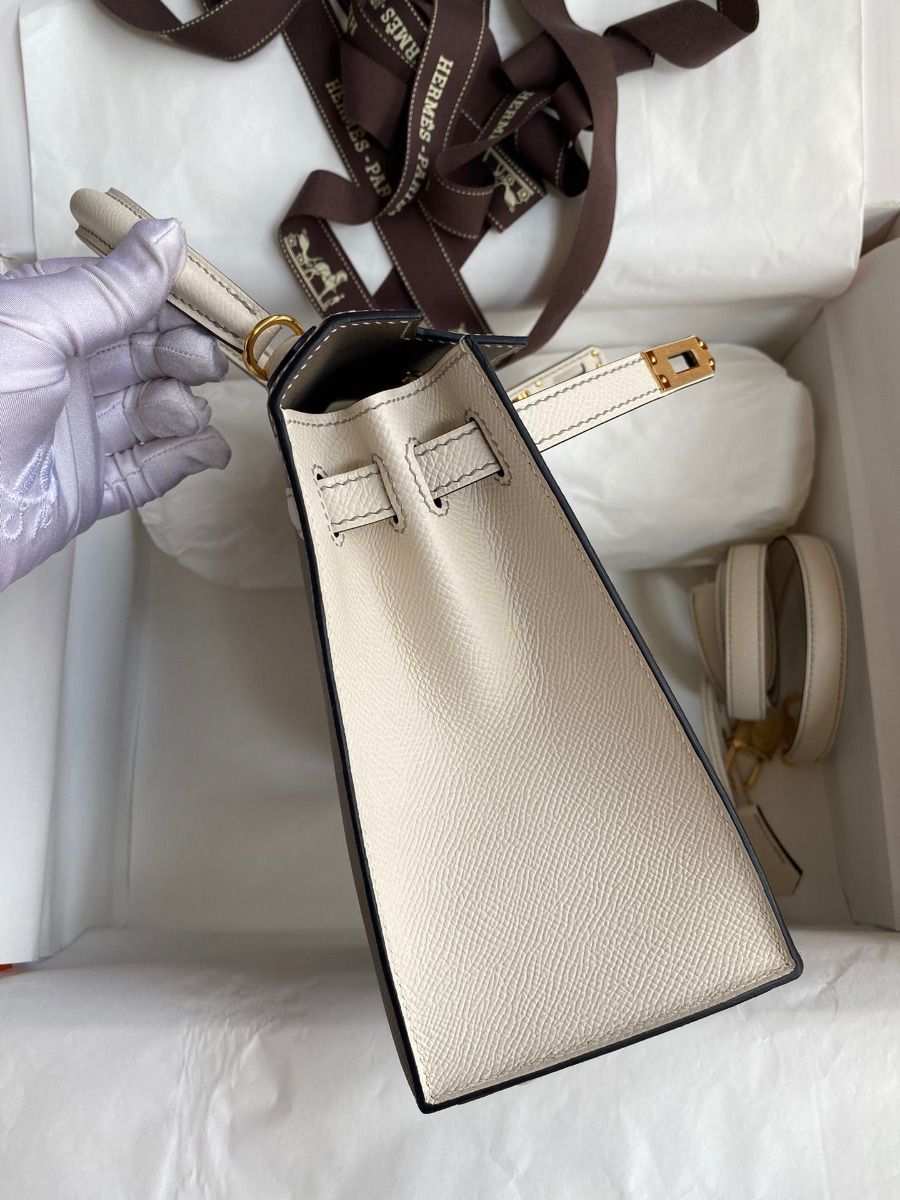 Hermes Kelly Sellier 25 Bicolor Bag in Taupe and Craie Epsom Calfskin - Image 6