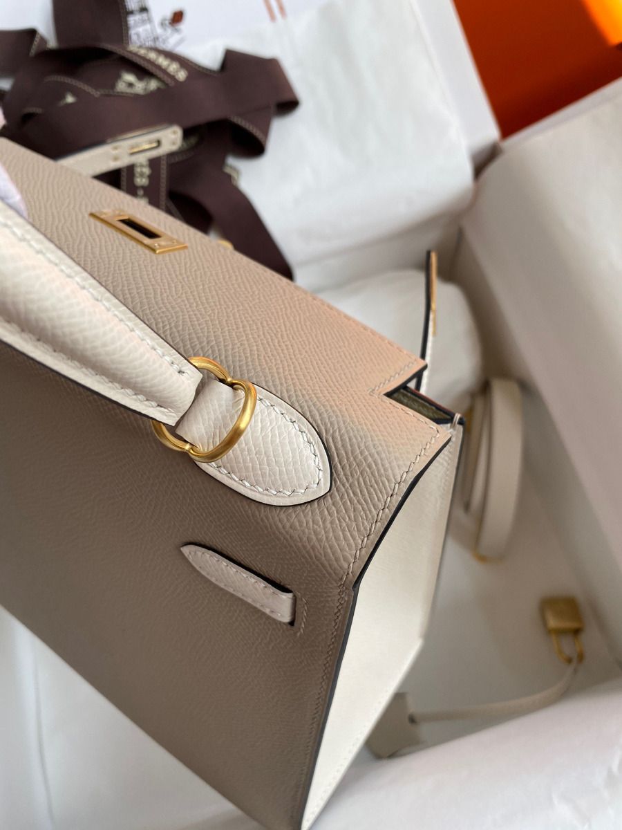 Hermes Kelly Sellier 25 Bicolor Bag in Trench and Craie Epsom Calfskin - Image 7