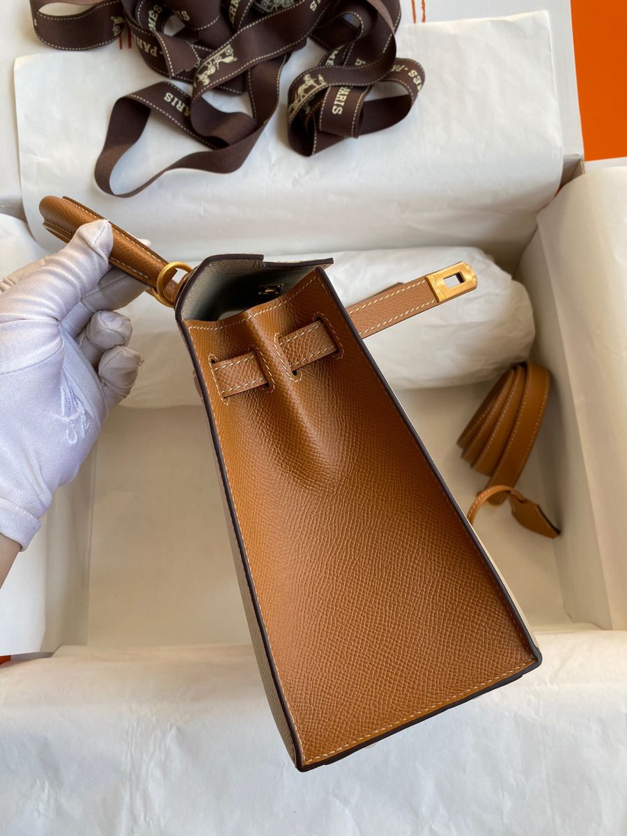 Hermes Kelly Sellier 25 Bicolor Bag in Trench and Gold Epsom Calfskin - Image 6