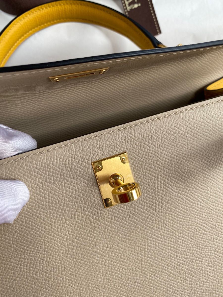 Hermes Kelly Sellier 25 Bicolor Bag in Trench and Yellow Epsom Calfskin - Image 8
