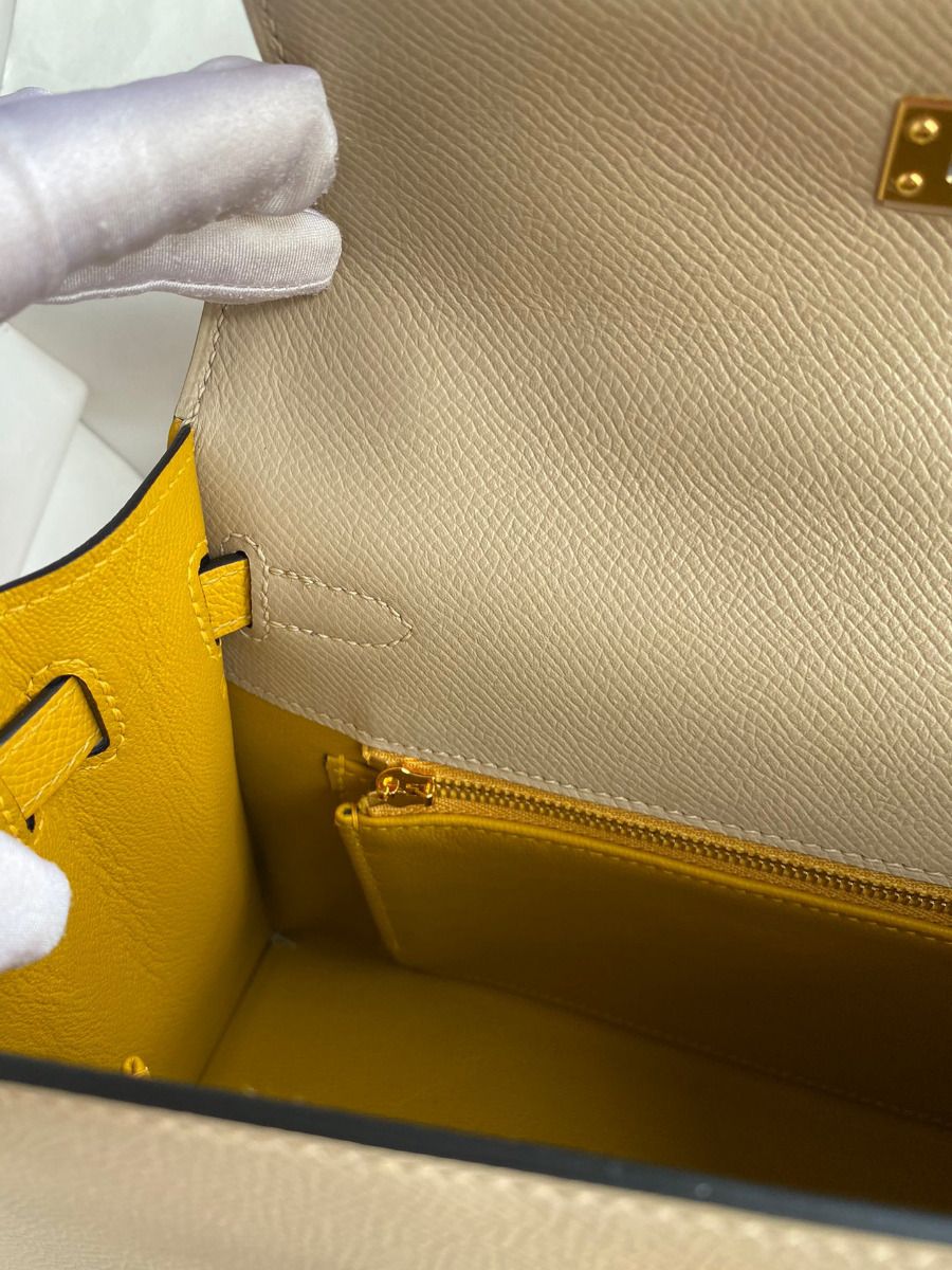 Hermes Kelly Sellier 25 Bicolor Bag in Trench and Yellow Epsom Calfskin - Image 10