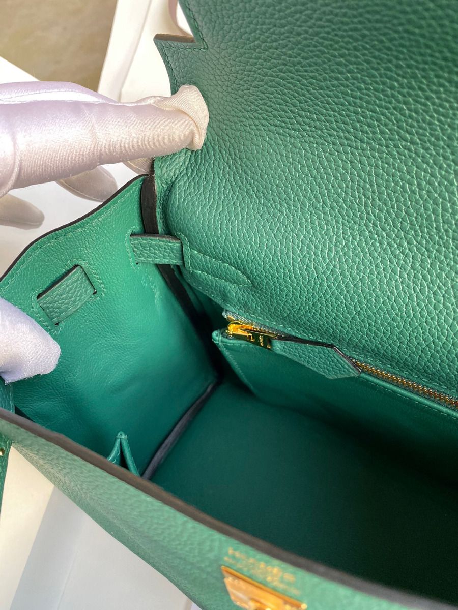 Hermes Kelly Retourne 25 Handmade Bag In Blue Paon Clemence Leather - Image 10