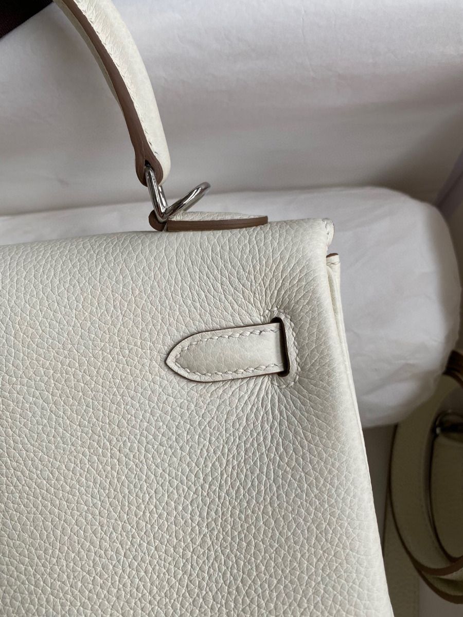 Hermes Kelly Retourne 25 Handmade Bag In Mushroom Clemence Leather - Image 5