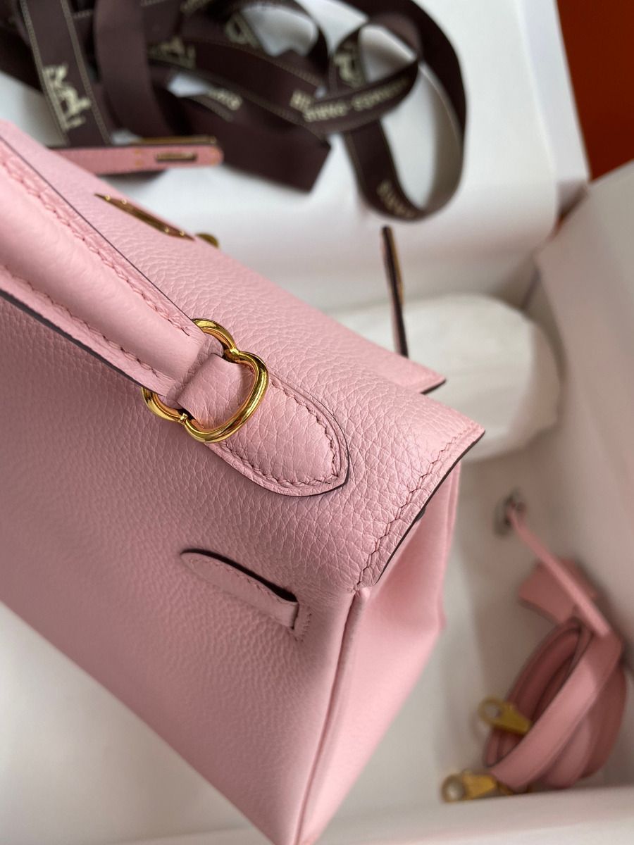 Hermes Kelly Retourne 25 Handmade Bag In Rose Sakura Clemence Leather - Image 7