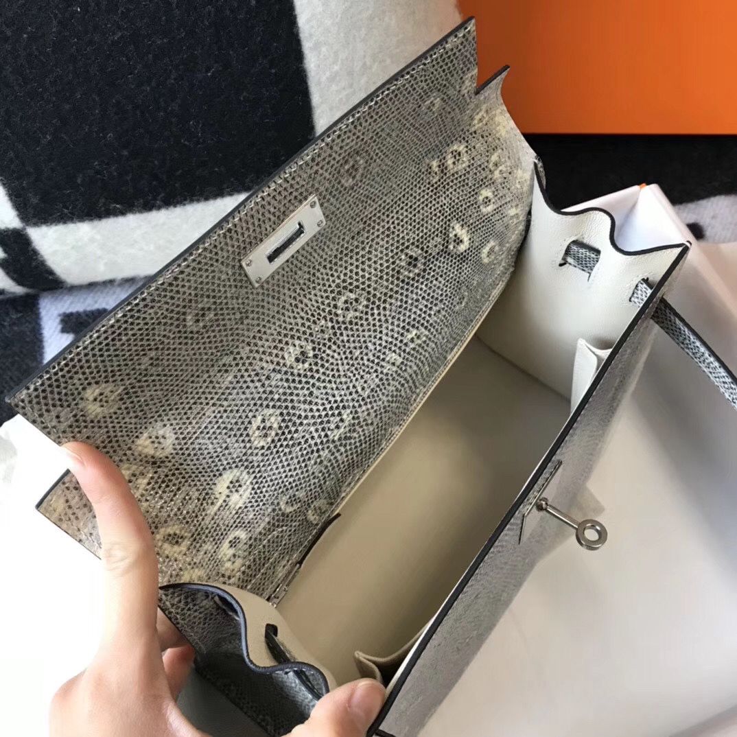 Hermes Kelly 25cm Handmade Bag In Ombre Embossed Natural Lizard - Image 9