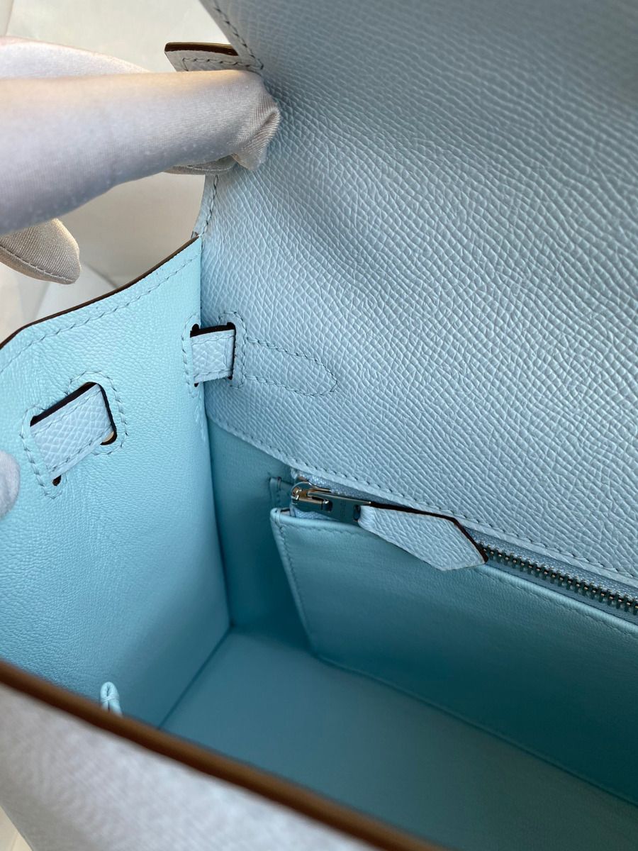 Hermes Kelly Sellier 25 Handmade Bag In Blue Brume Epsom Calfskin - Image 10