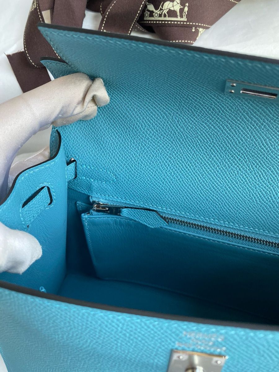 Hermes Kelly Sellier 25 Handmade Bag In Blue du Nord Epsom Calfskin - Image 10