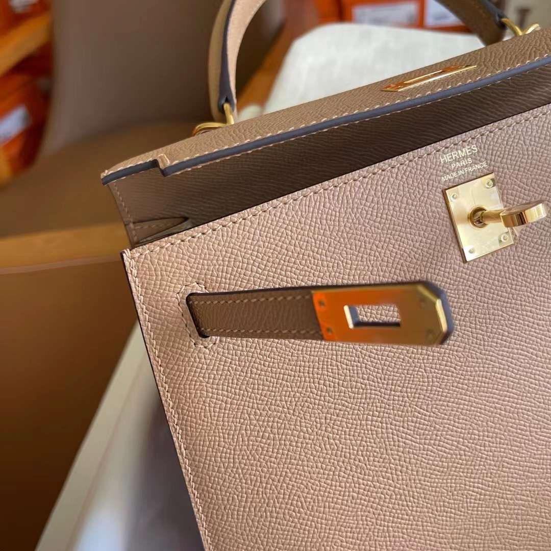 Hermes Kelly Sellier 25 Handmade Bag In Chai Epsom Calfskin - Image 8