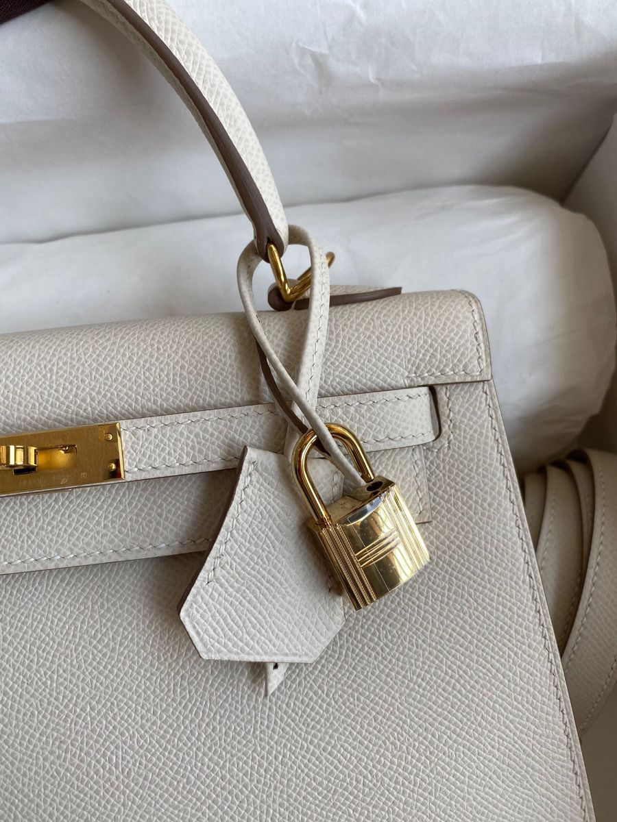 Hermes Kelly Sellier 25 Handmade Bag In Craie Epsom Calfskin - Image 4