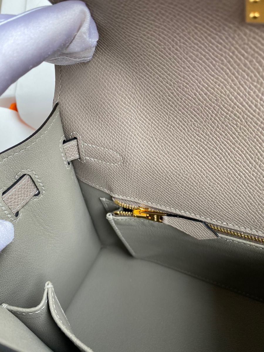 Hermes Kelly Sellier 25 Handmade Bag In Gris Asphalt Epsom Calfskin - Image 9