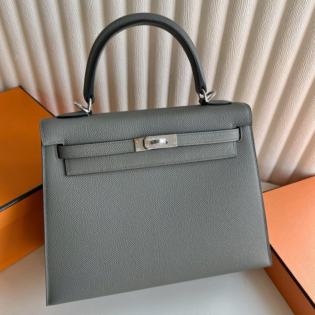 Hermes Kelly Sellier 25 Handmade Bag in Gris Meyer Epsom Calfskin