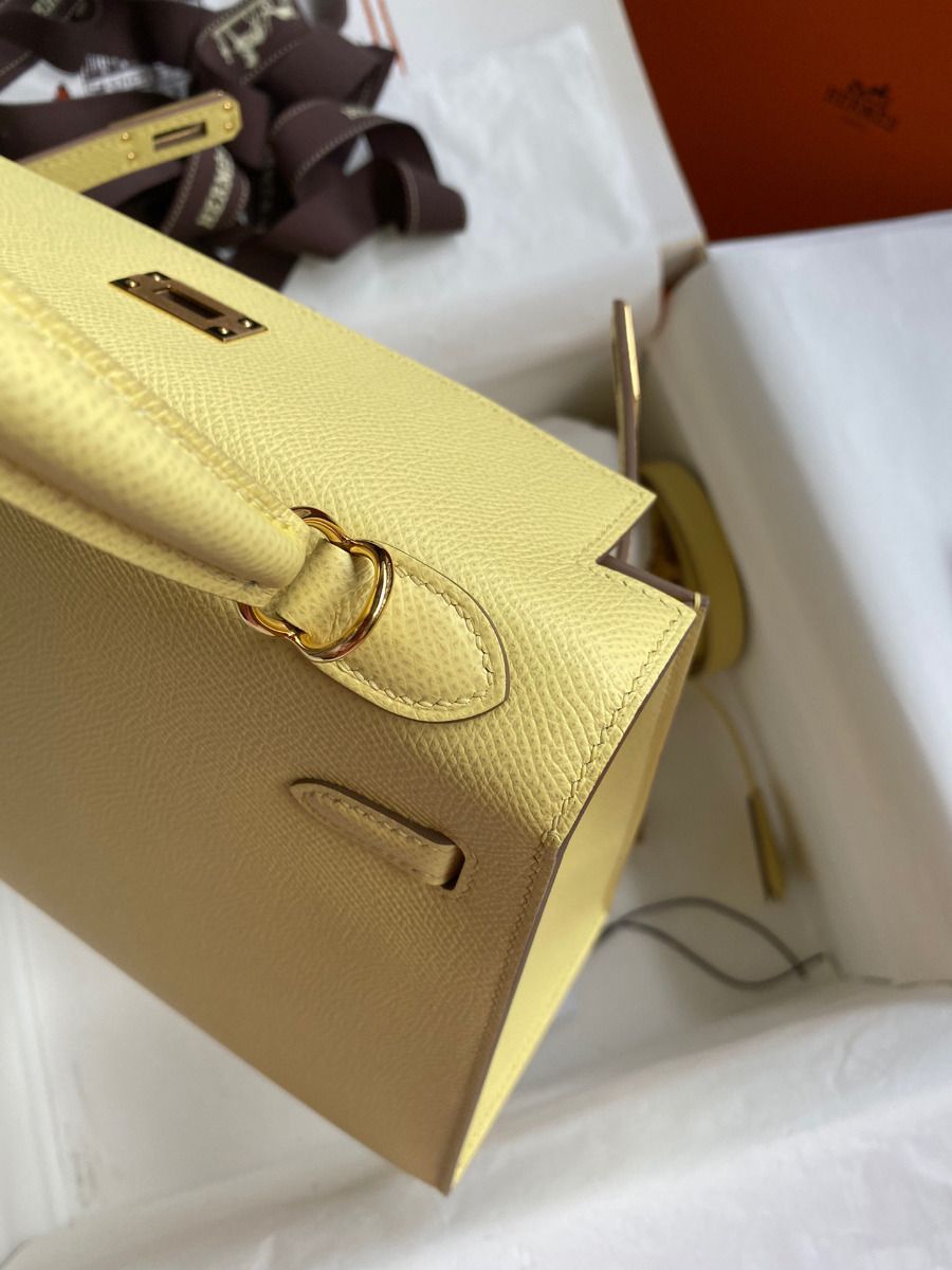Hermes Kelly Sellier 25 Handmade Bag In Jaune Poussin Epsom Calfskin - Image 7