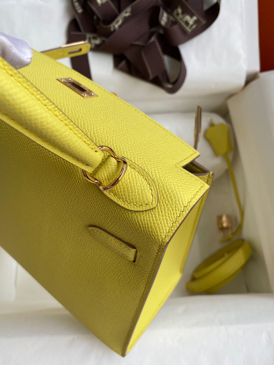 Hermes Kelly Sellier 25 Handmade Bag In Lime Epsom Calfskin - Image 7