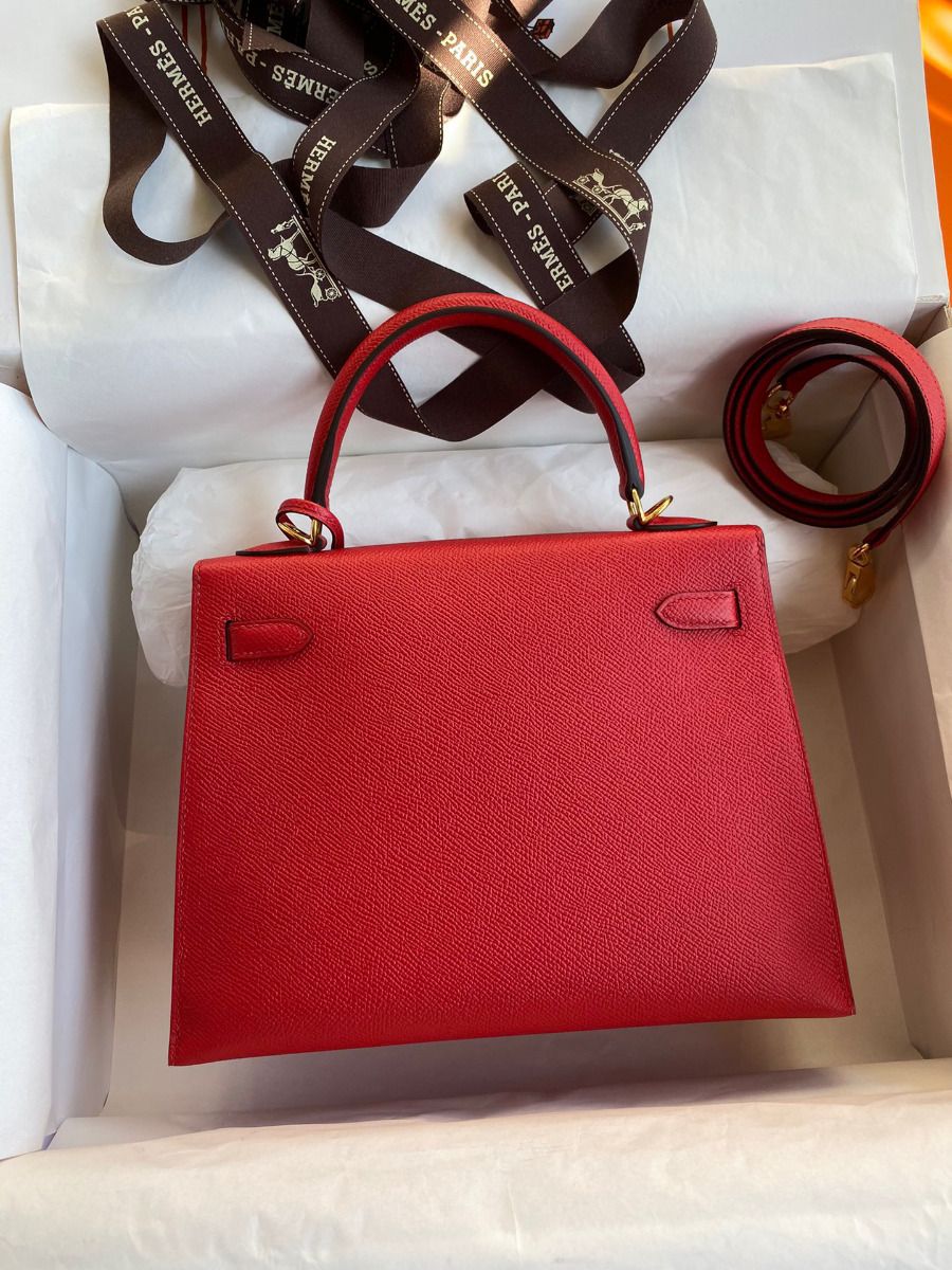 Hermes Kelly Sellier 25 Handmade Bag In Red Epsom Calfskin - Image 3