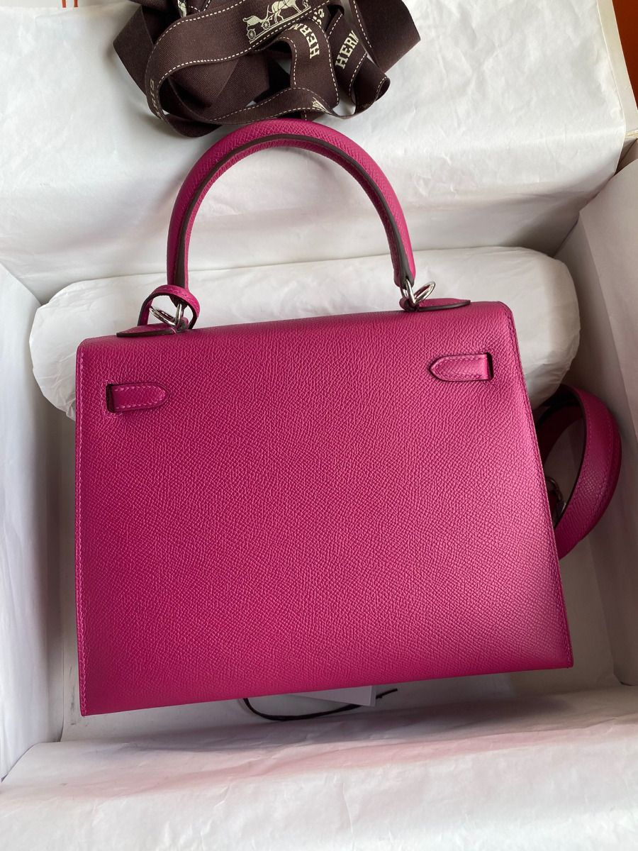 Hermes Kelly Sellier 25 Handmade Bag In Rose Purple Epsom Calfskin - Image 3