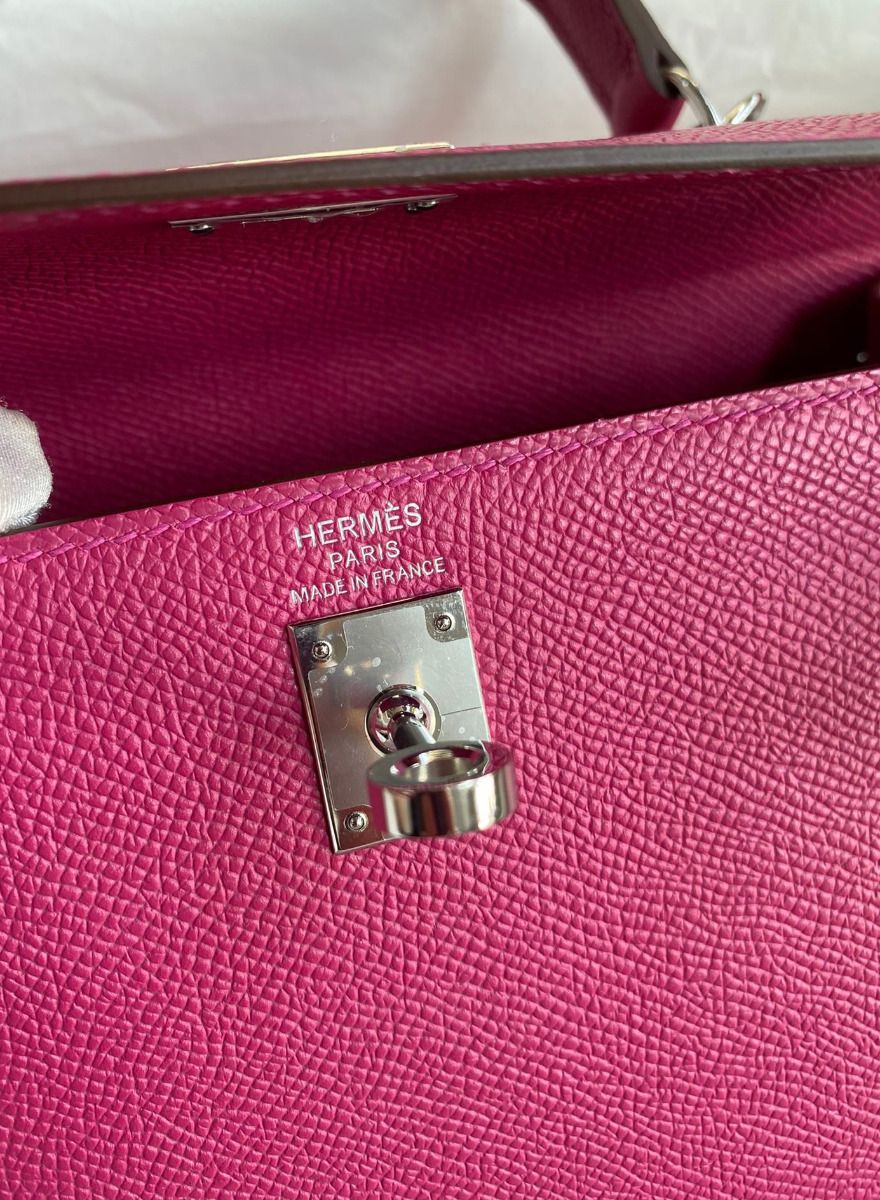 Hermes Kelly Sellier 25 Handmade Bag In Rose Purple Epsom Calfskin - Image 8