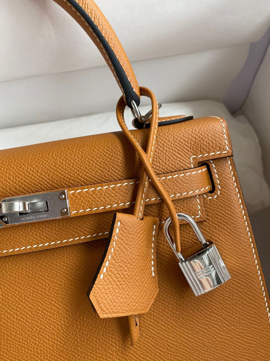 Hermes Kelly Sellier 25 Handmade Bag In Toffee Epsom Calfskin - Image 4