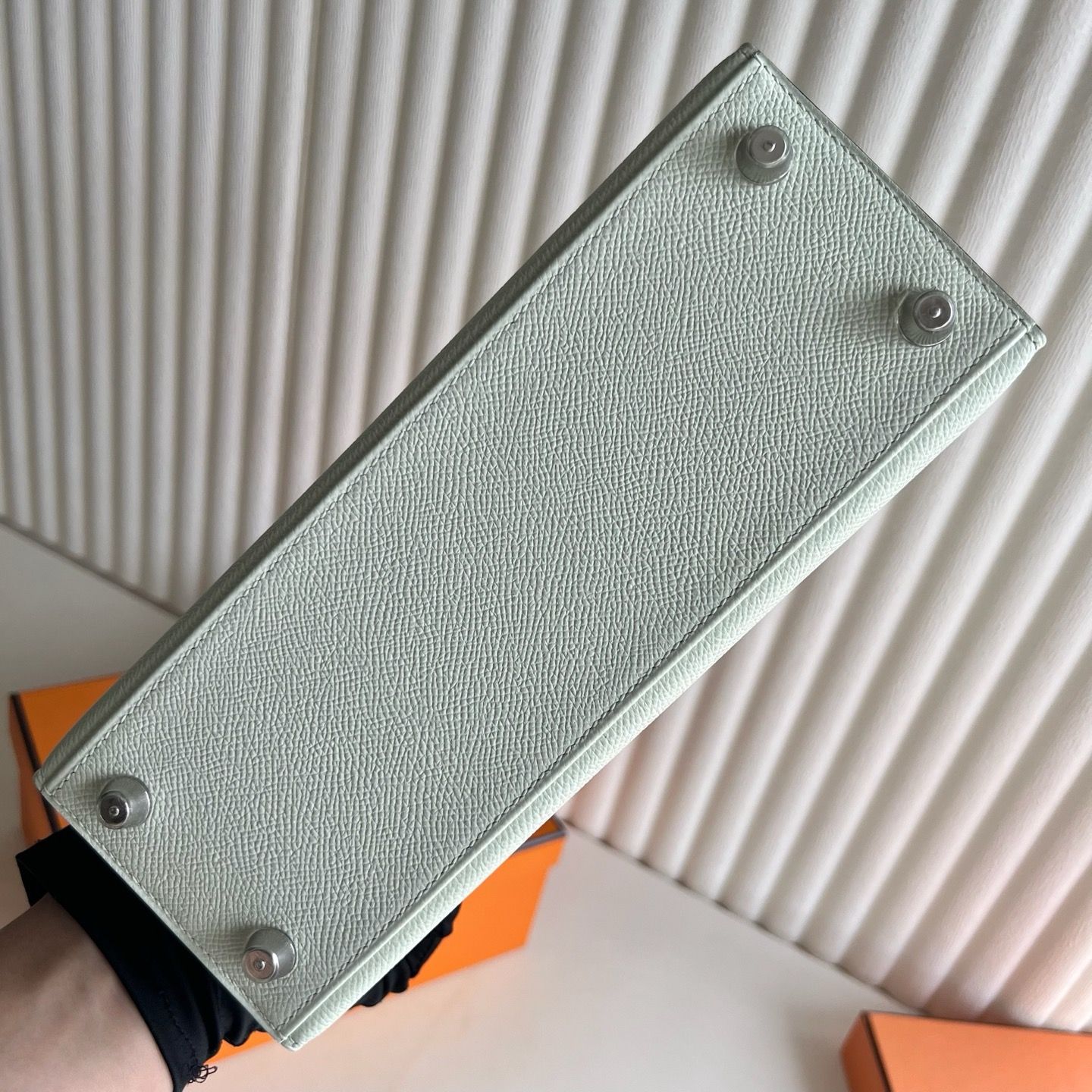 Hermes Kelly Sellier 25 Handmade Bag in Vert Fizz Epsom Calfskin - Image 9