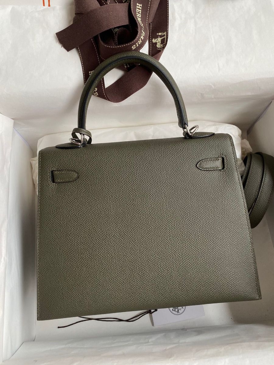 Hermes Kelly Sellier 25 Handmade Bag In Vert De Gris Epsom Calfskin - Image 3