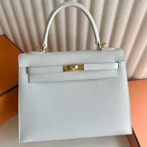 Hermes Kelly Sellier 25 Handmade Bag in White Epsom Calfskin