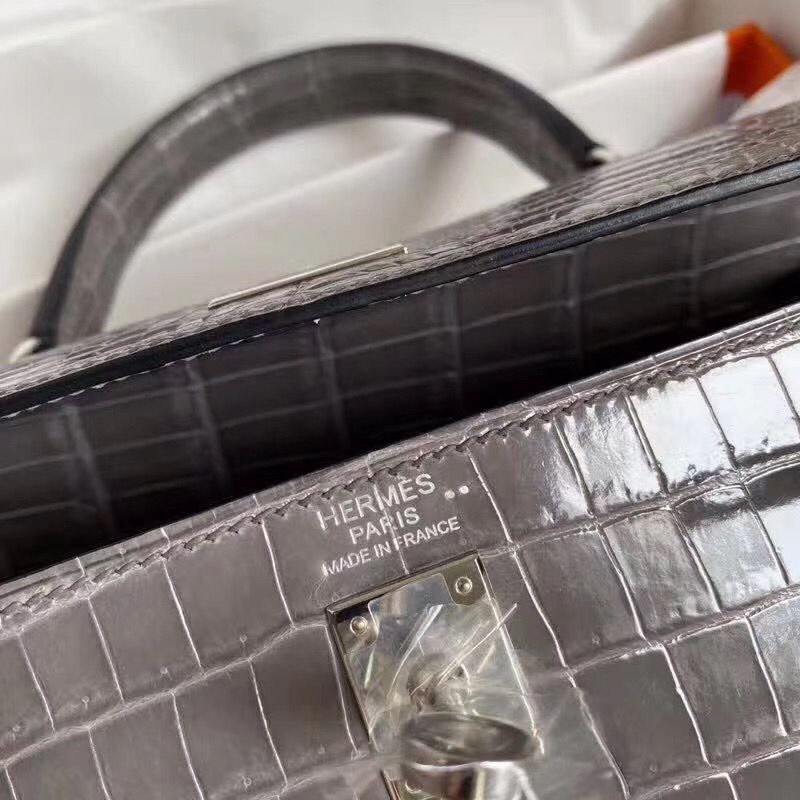 Hermes Kelly Retourne 25 Handmade Bag In Taupe Crocodile Niloticus Shiny Skin - Image 8