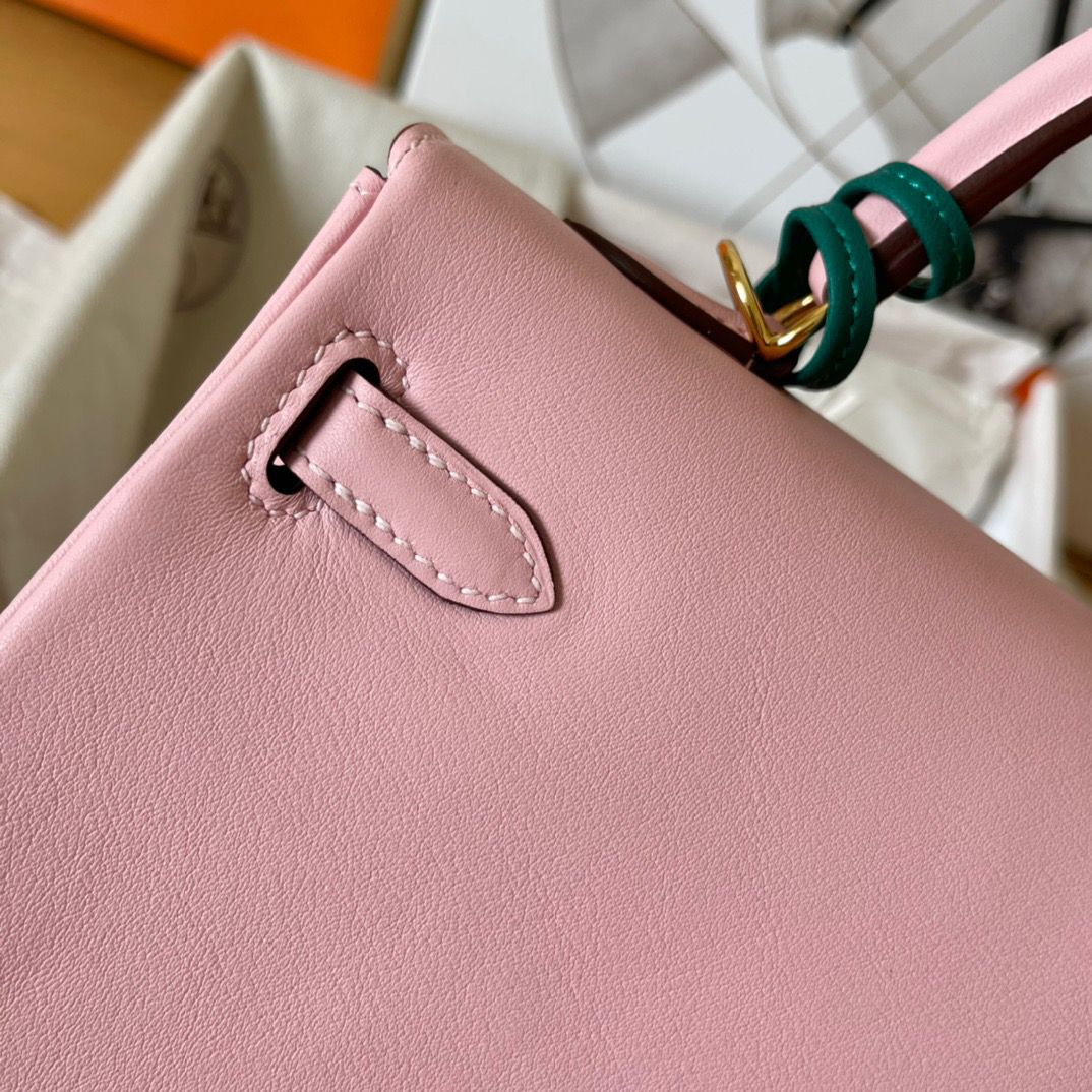 Hermes Kelly Retourne 25 Handmade Bag In Pink Swift Calfskin - Image 6