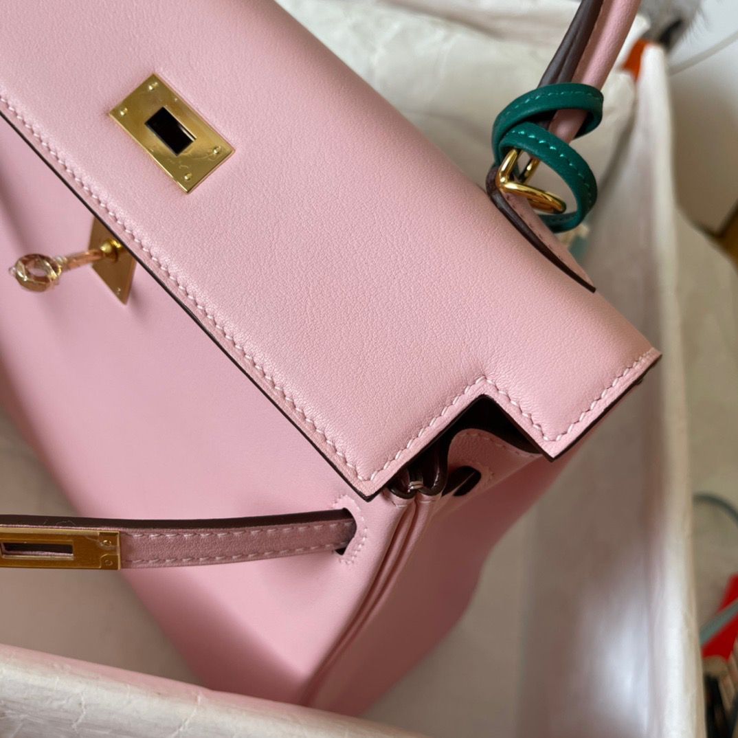 Hermes Kelly Retourne 25 Handmade Bag In Pink Swift Calfskin - Image 7