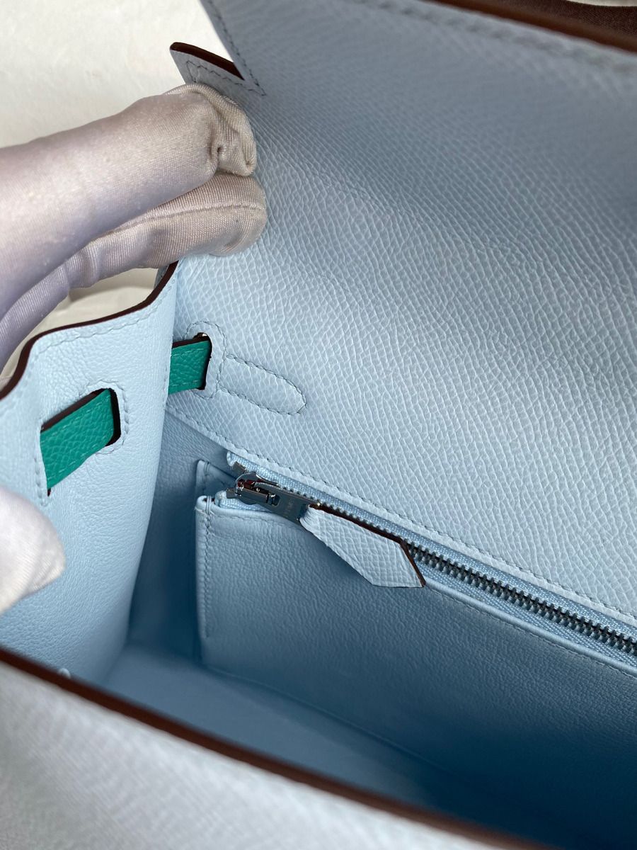 Hermes Kelly Sellier 25 Tricolor Bag in Blue/Green/SesameEpsom Calfskin - Image 10