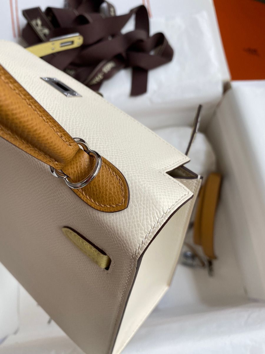 Hermes Kelly Sellier 25 Tricolor Bag in Craie/Sesame/Yellow Epsom Calfskin - Image 7