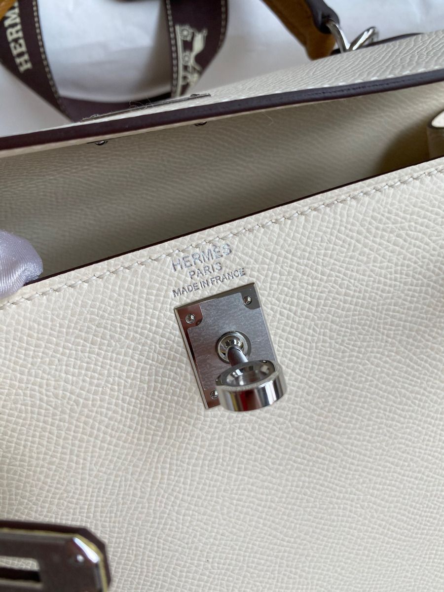 Hermes Kelly Sellier 25 Tricolor Bag in Craie/Sesame/Yellow Epsom Calfskin - Image 8