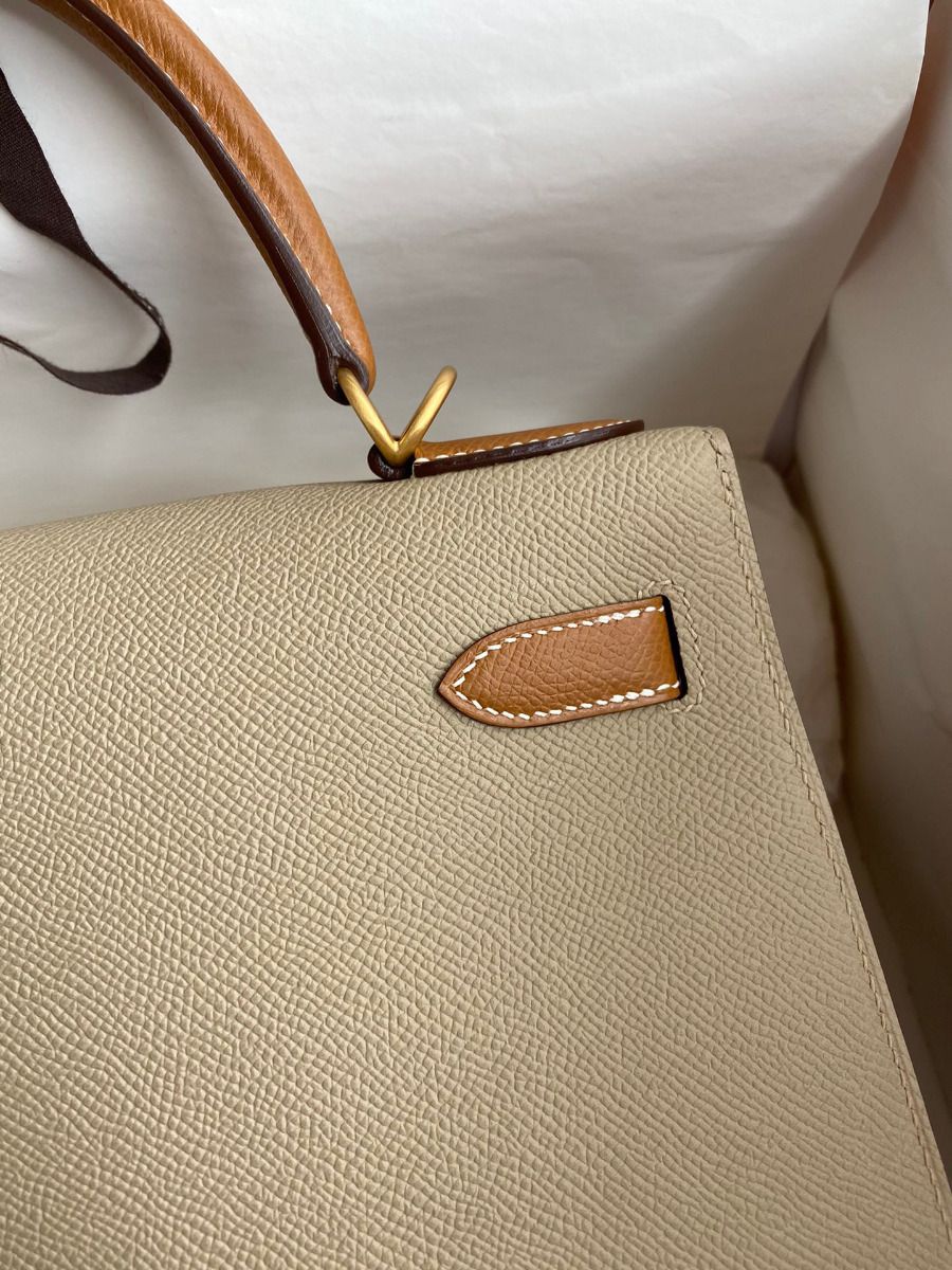 Hermes Kelly Sellier 28 Bicolor Bag in Trench and Gold Epsom Calfskin - Image 6