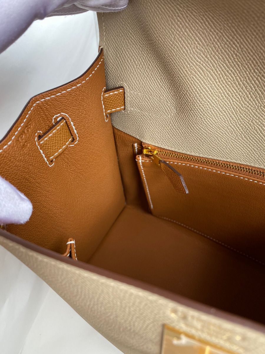 Hermes Kelly Sellier 28 Bicolor Bag in Trench and Gold Epsom Calfskin - Image 9