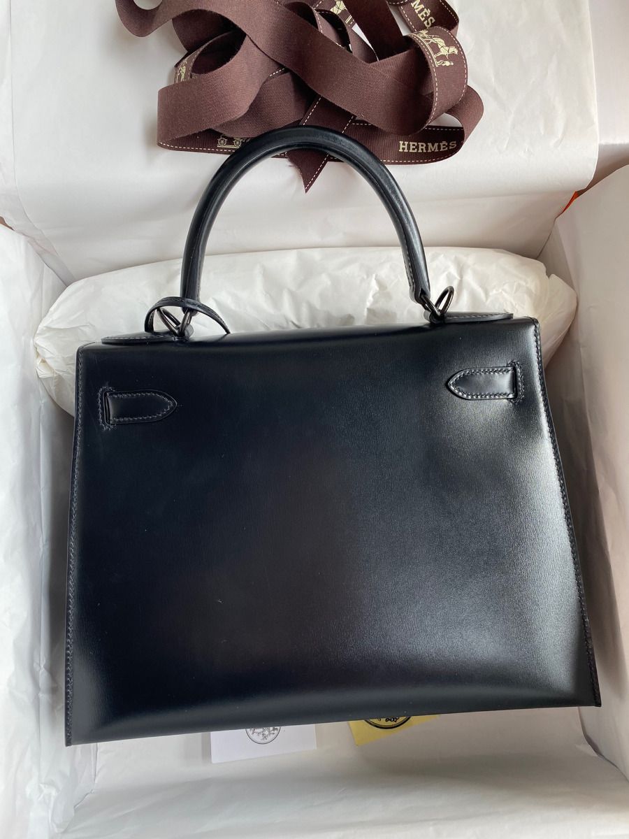Hermes Kelly Sellier 28 Handmade Bag In Black Box Calfskin - Image 3