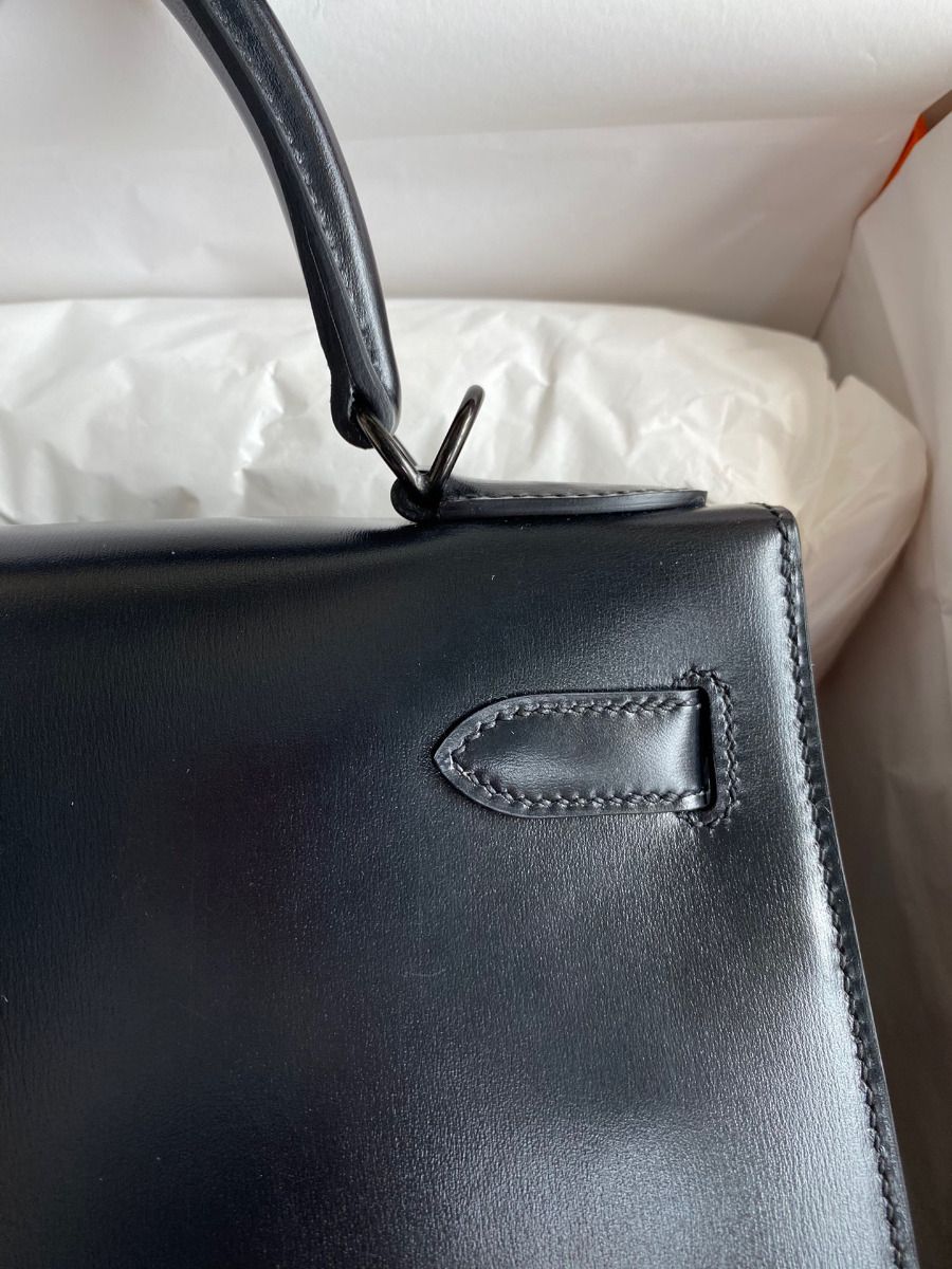 Hermes Kelly Sellier 28 Handmade Bag In Black Box Calfskin - Image 5