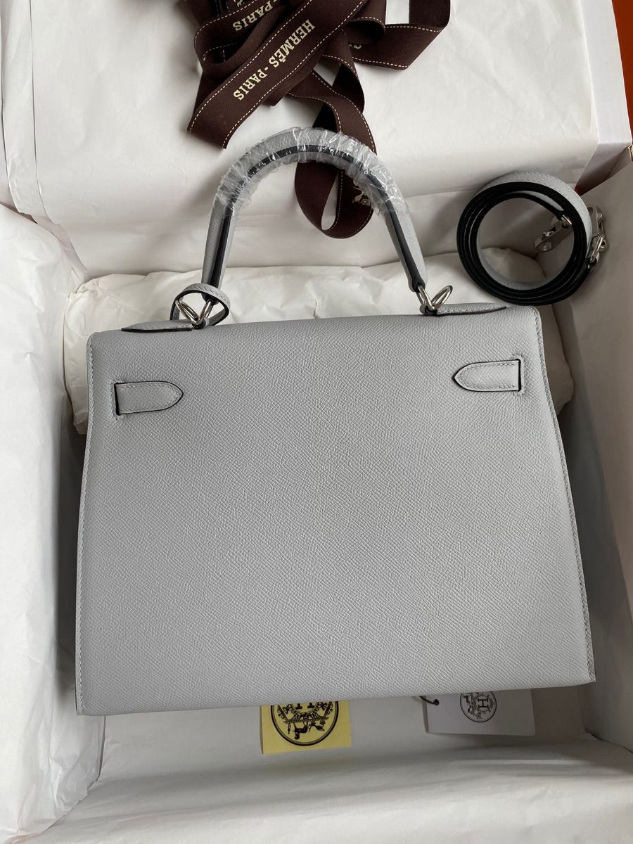Hermes Kelly Sellier 28 Handmade Bag In Gris Mouette Epsom Calfskin - Image 3